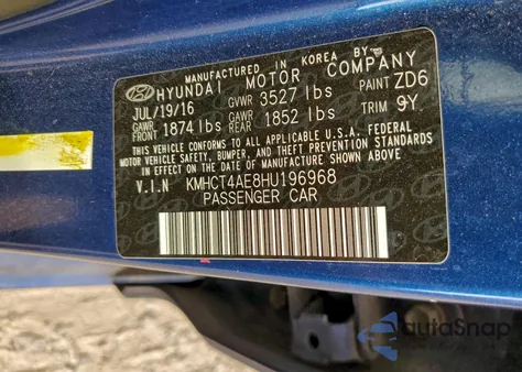 2017 Hyundai Accent Se z USA, uszkodzony, nr VIN KMHCT4AE8HU196968